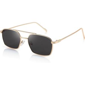 FEISEDY Fashion Square Aviator Sunglasses Women Men Trendy Retro Metal Frame Sun Glasses Candy Color Lens B1036(007 Gold Frame/Gray Lens)