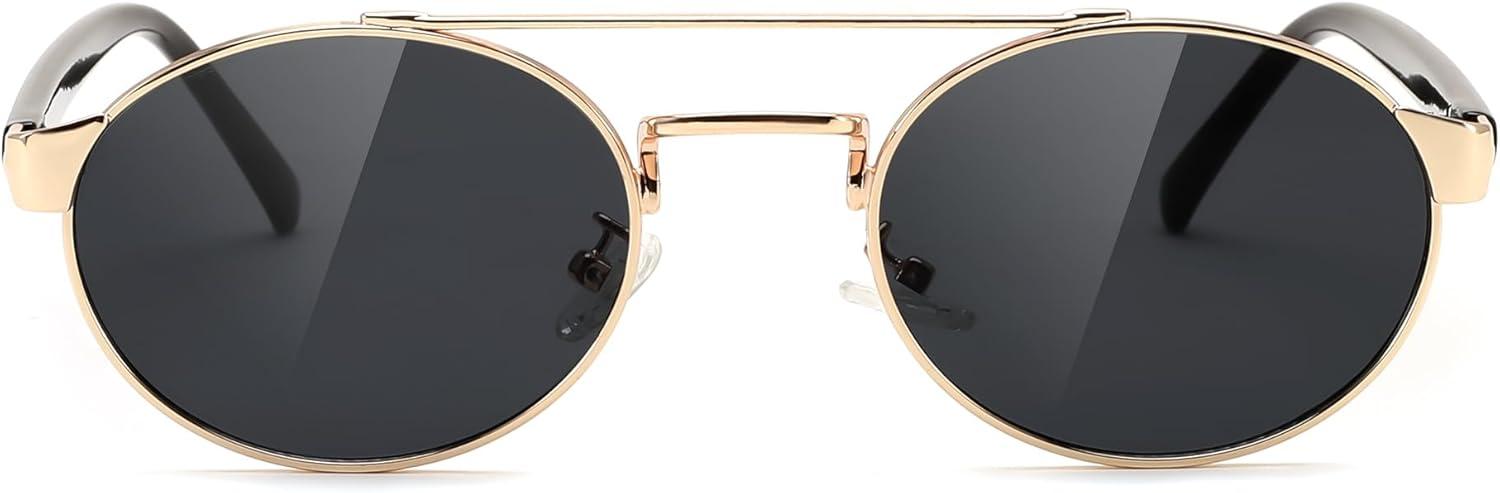 image:imageFEISEDY Classic Trendy Oval Sunglasses Women Men Cute Small Shade Metal Frame Sunnies B0264BlackBlack