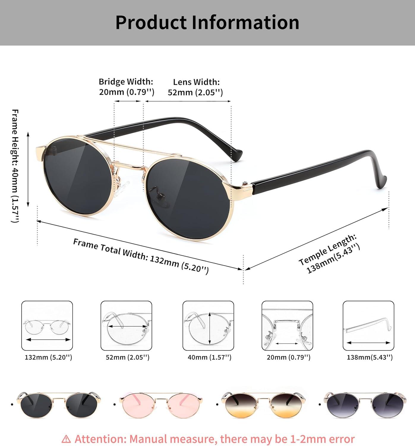 image:imageFEISEDY Classic Trendy Oval Sunglasses Women Men Cute Small Shade Metal Frame Sunnies B0264BlackBlack