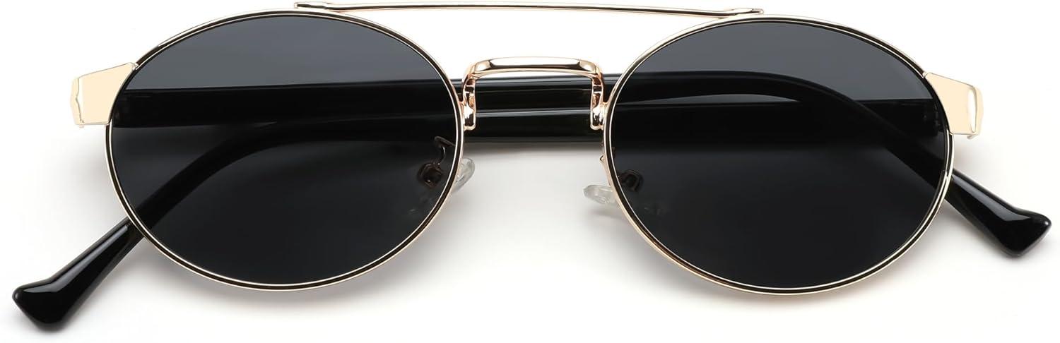 image:imageFEISEDY Classic Trendy Oval Sunglasses Women Men Cute Small Shade Metal Frame Sunnies B0264BlackBlack