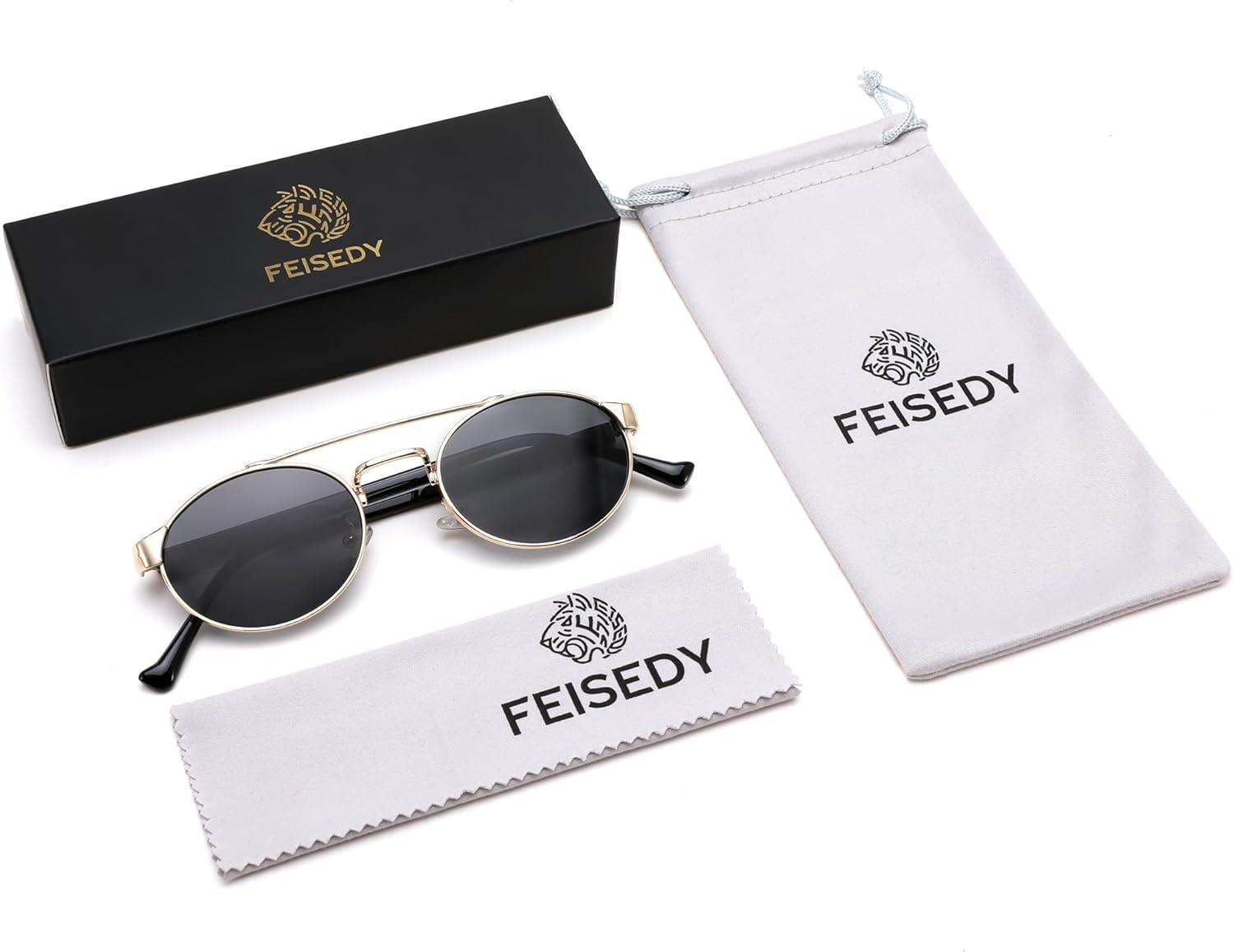 image:imageFEISEDY Classic Trendy Oval Sunglasses Women Men Cute Small Shade Metal Frame Sunnies B0264BlackBlack