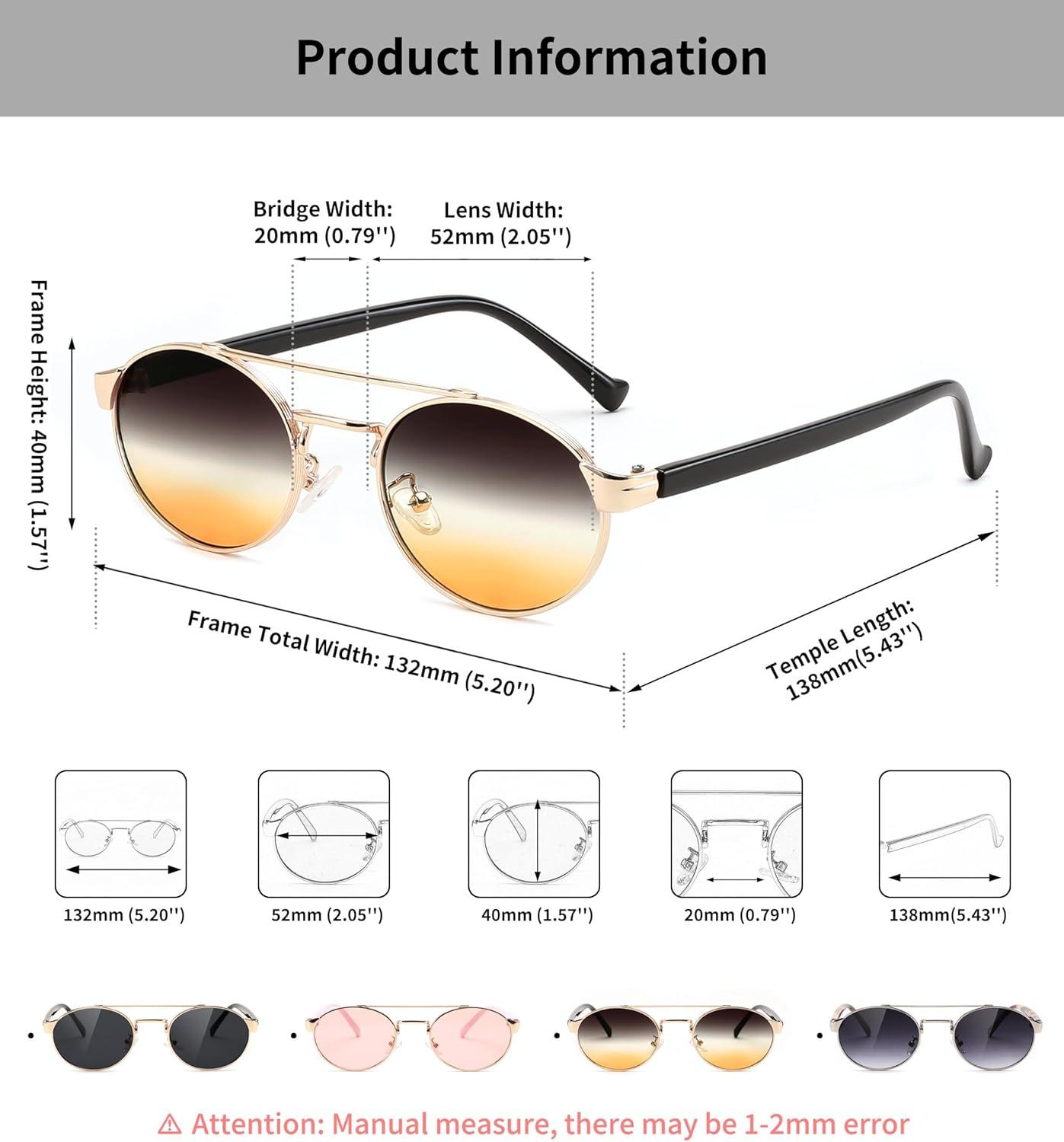 image:imageFEISEDY Classic Trendy Oval Sunglasses Women Men Cute Small Shade Metal Frame Sunnies B0264BlackGradient Brown