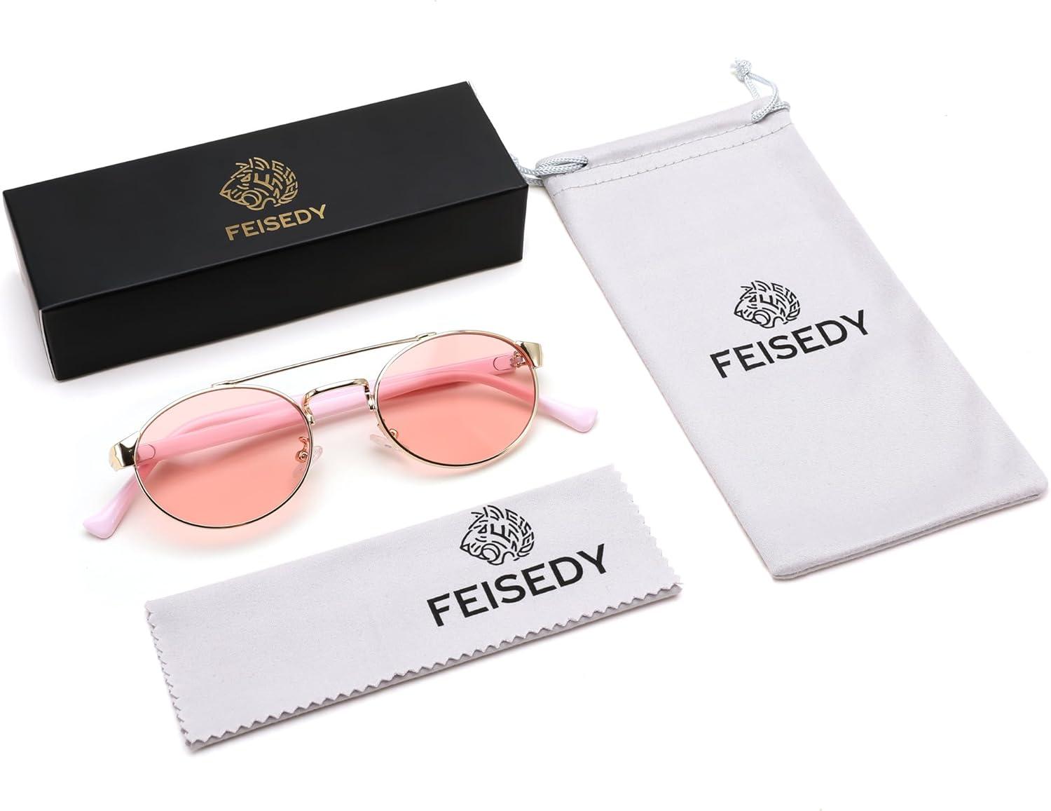 image:imageFEISEDY Classic Trendy Oval Sunglasses Women Men Cute Small Shade Metal Frame Sunnies B0264PinkPink