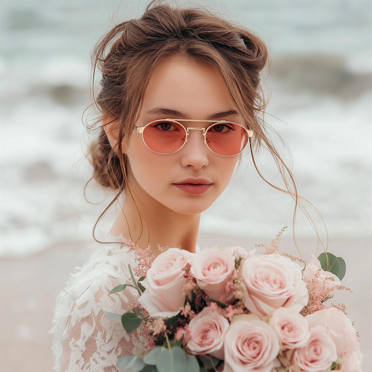 image:imageFEISEDY Classic Trendy Oval Sunglasses Women Men Cute Small Shade Metal Frame Sunnies B0264PinkPink