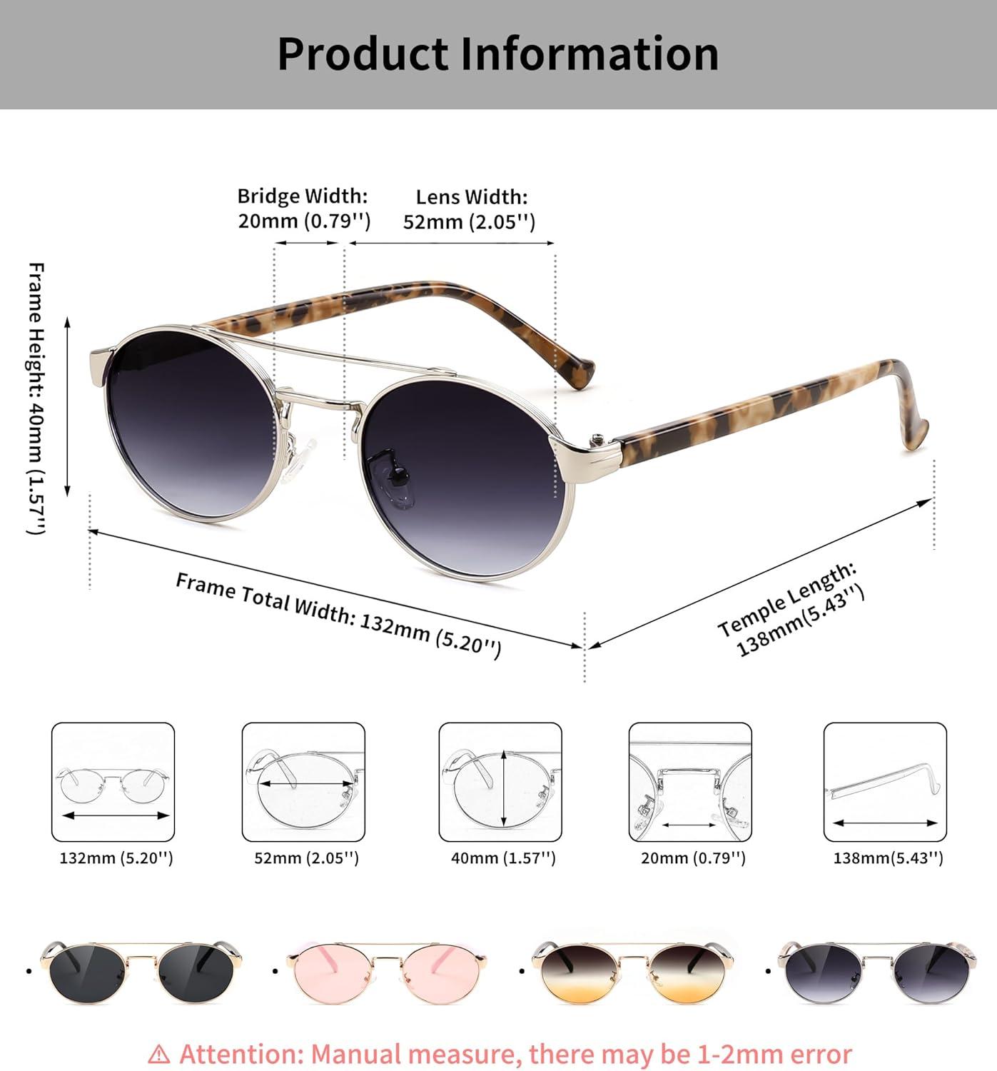 image:imageFEISEDY Classic Trendy Oval Sunglasses Women Men Cute Small Shade Metal Frame Sunnies B0264TortoiseGradient Gray