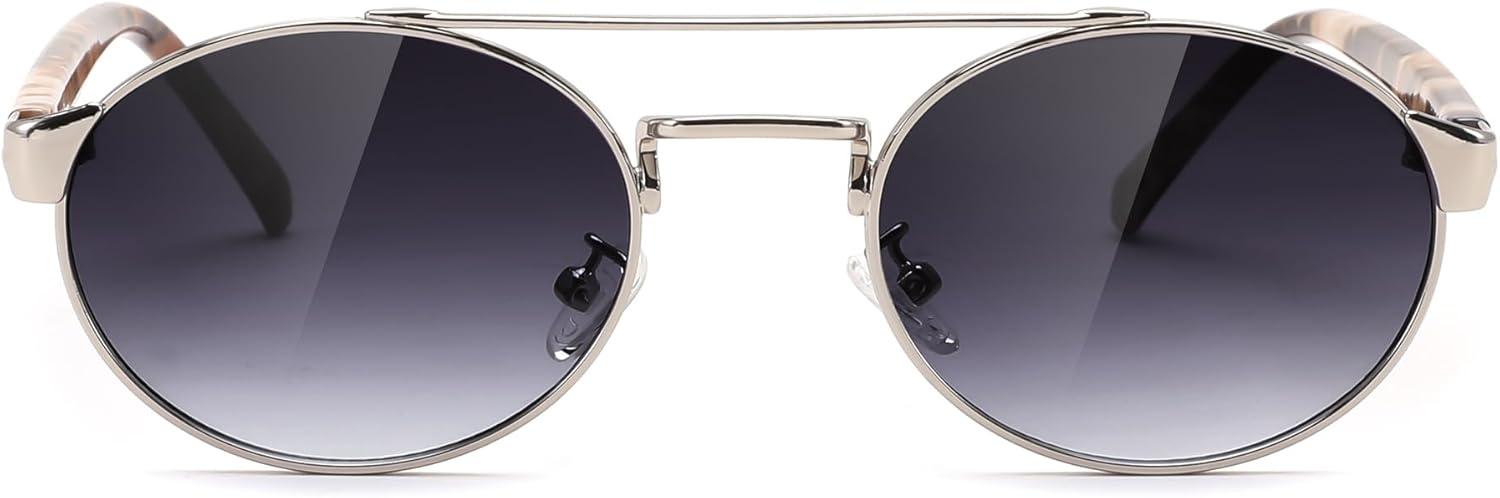 image:imageFEISEDY Classic Trendy Oval Sunglasses Women Men Cute Small Shade Metal Frame Sunnies B0264TortoiseGradient Gray