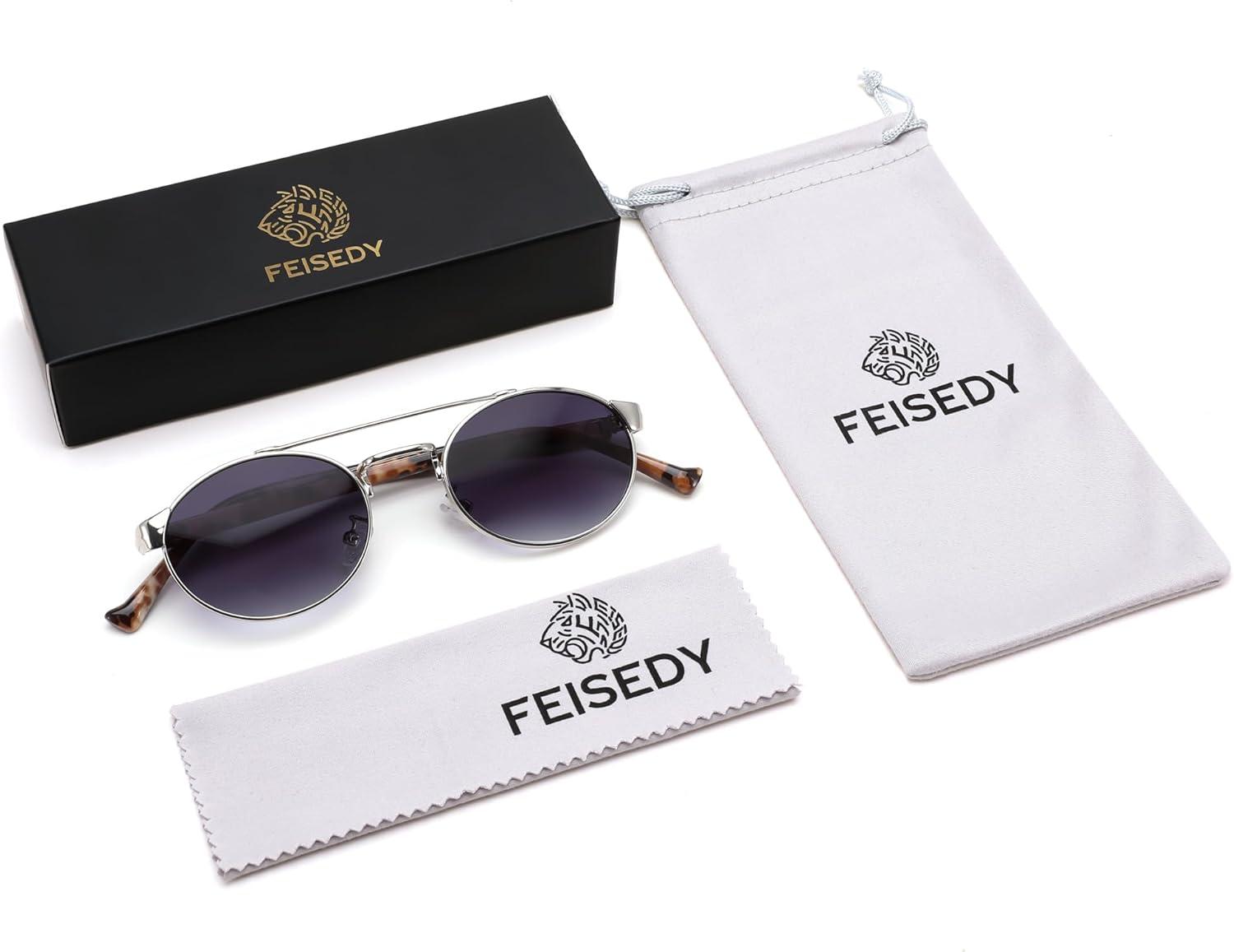 image:imageFEISEDY Classic Trendy Oval Sunglasses Women Men Cute Small Shade Metal Frame Sunnies B0264TortoiseGradient Gray