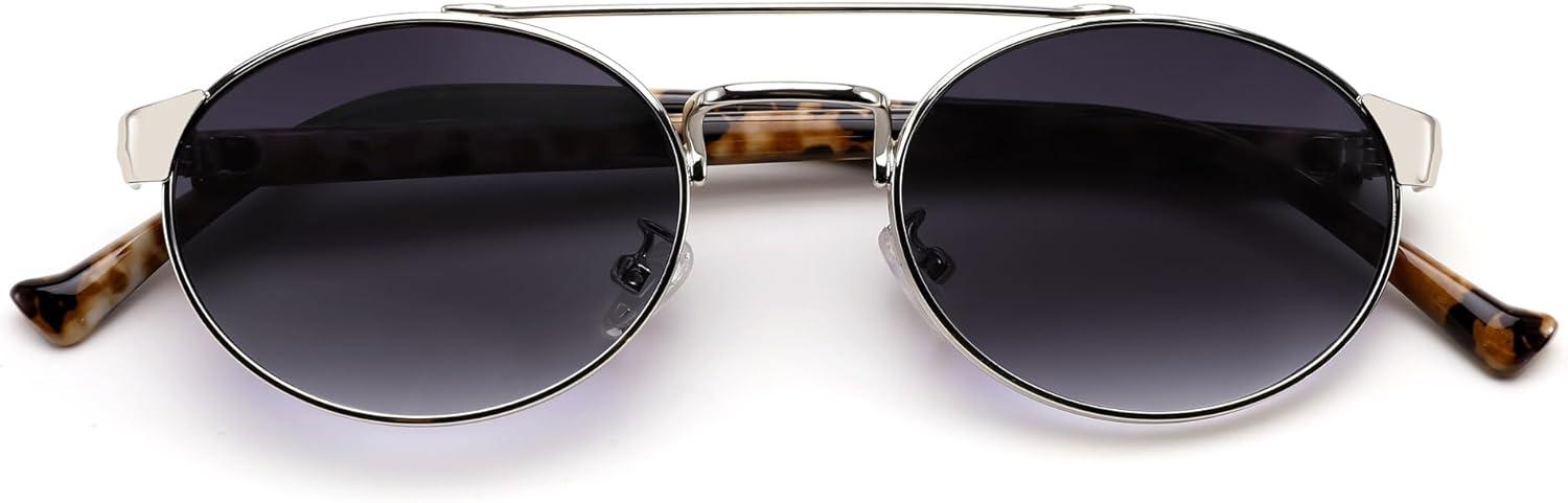 image:imageFEISEDY Classic Trendy Oval Sunglasses Women Men Cute Small Shade Metal Frame Sunnies B0264TortoiseGradient Gray