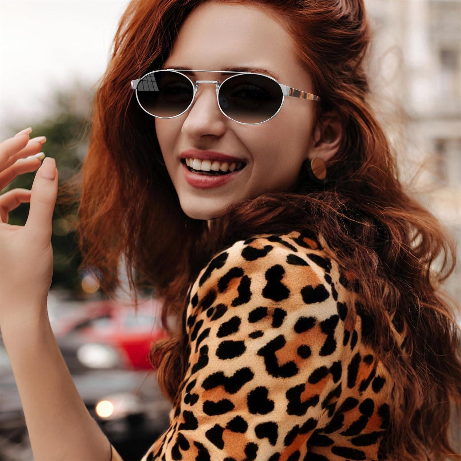 image:imageFEISEDY Classic Trendy Oval Sunglasses Women Men Cute Small Shade Metal Frame Sunnies B0264TortoiseGradient Gray
