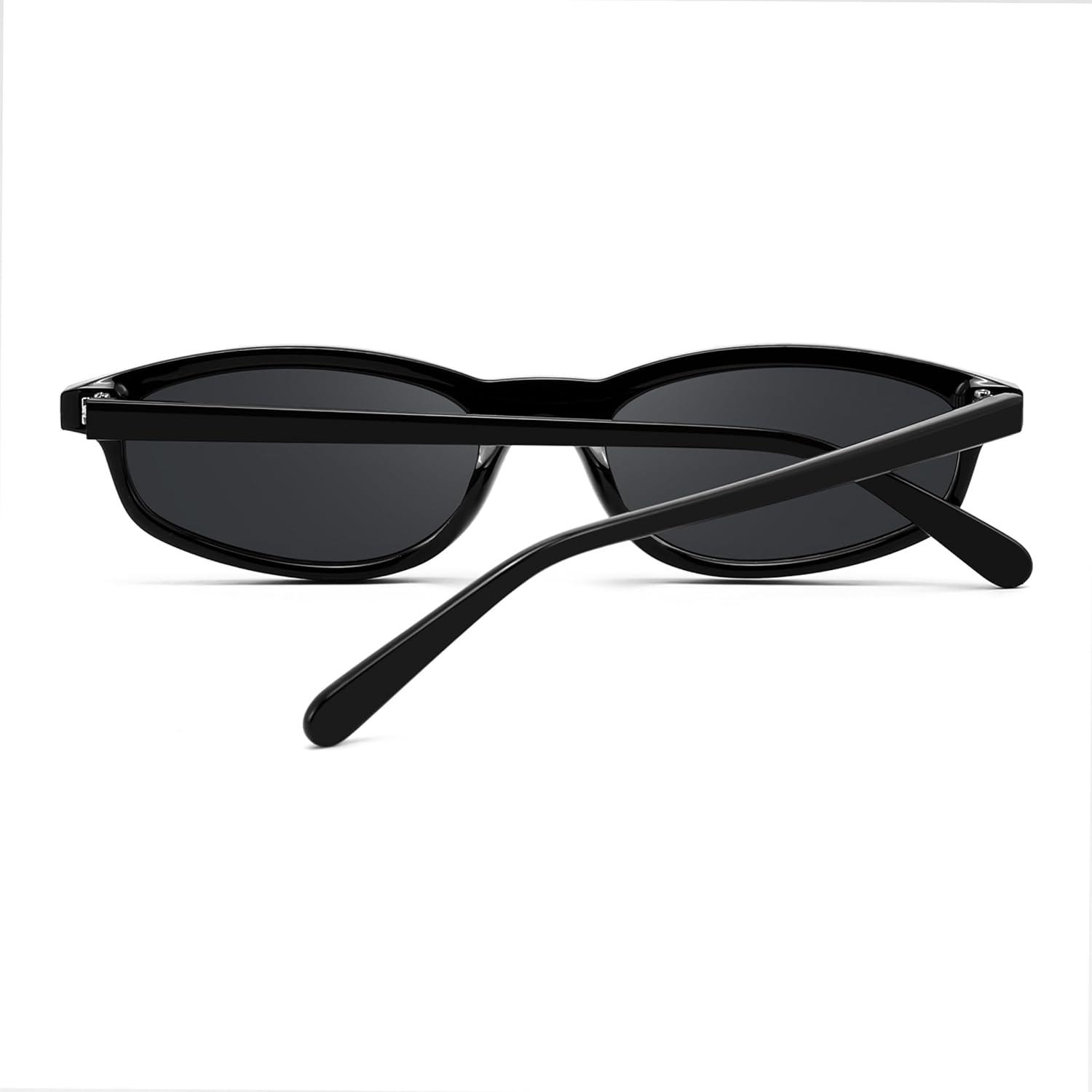 image:imageFEISEDY Small Oval Sunglasses for Women Men Cat Eye 90s Y2k Sunnies Lightweight Narrow Shades Trendy Glasses B9169Black Frame Gray Lenses