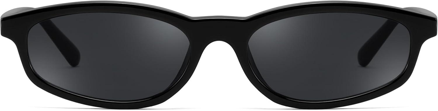 image:imageFEISEDY Small Oval Sunglasses for Women Men Cat Eye 90s Y2k Sunnies Lightweight Narrow Shades Trendy Glasses B9169Black Frame Gray Lenses