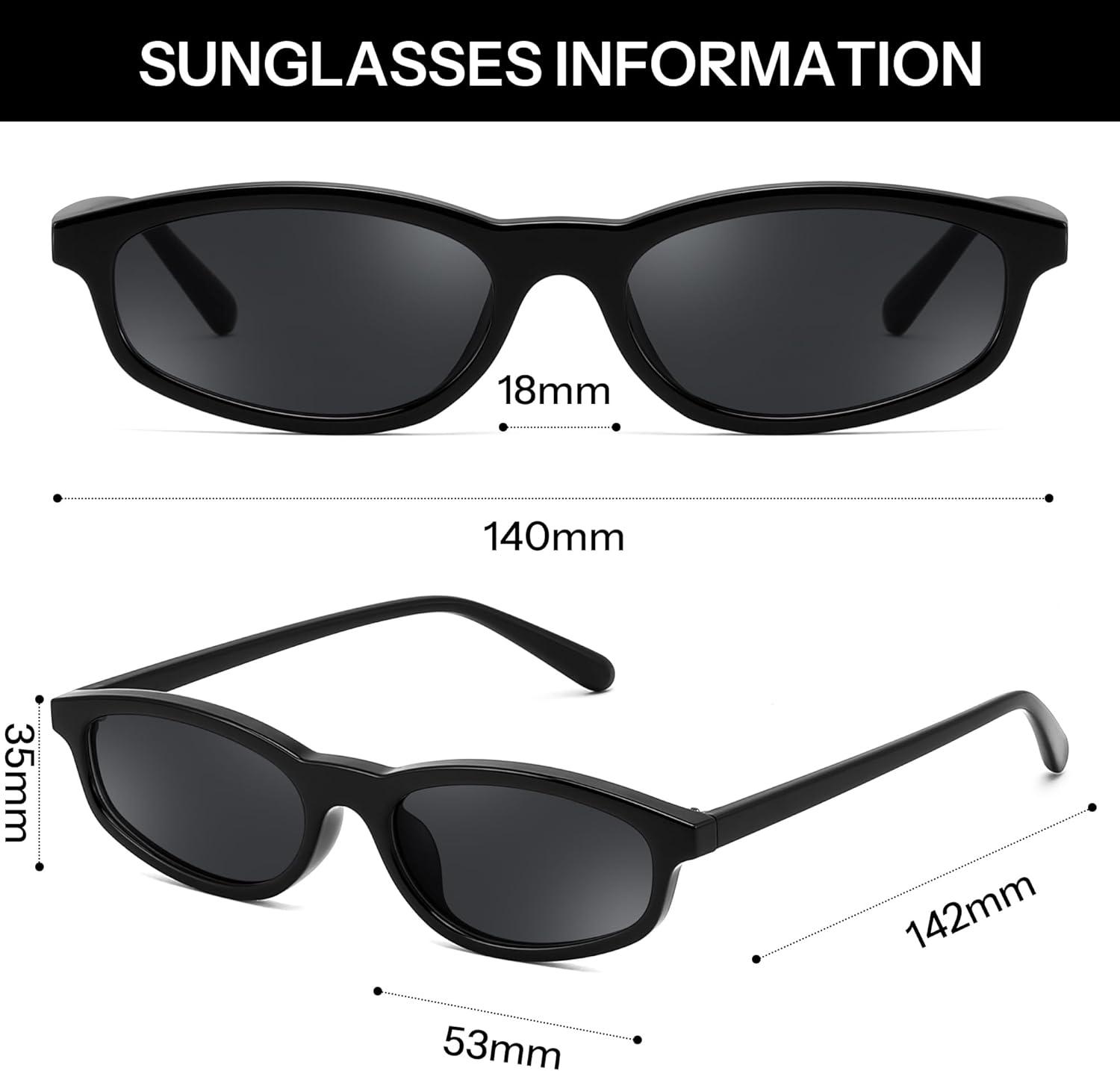 image:imageFEISEDY Small Oval Sunglasses for Women Men Cat Eye 90s Y2k Sunnies Lightweight Narrow Shades Trendy Glasses B9169Black Frame Gray Lenses