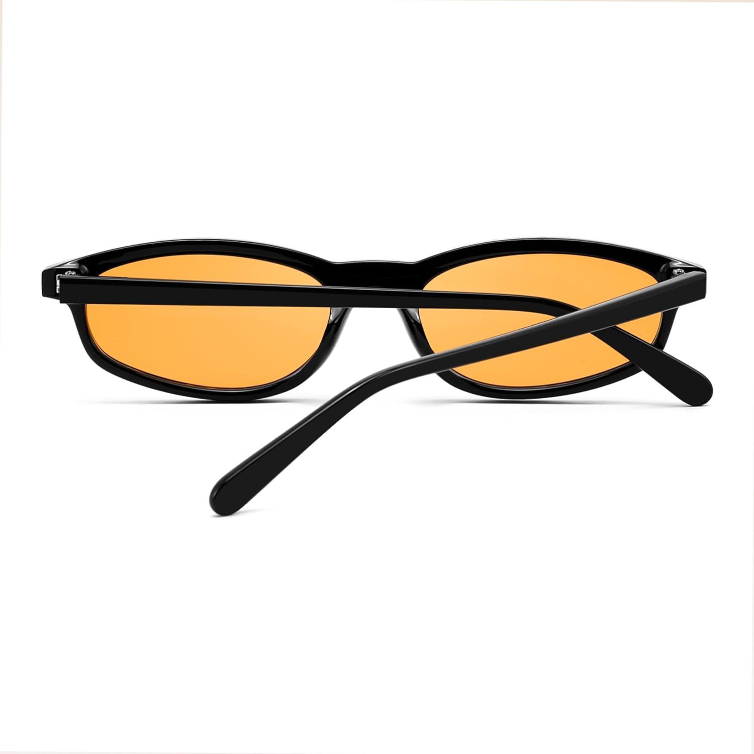 image:imageFEISEDY Small Oval Sunglasses for Women Men Cat Eye 90s Y2k Sunnies Lightweight Narrow Shades Trendy Glasses B9169Black Frame Yellow Lens