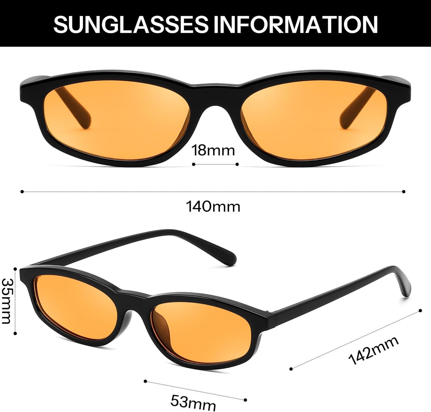 image:imageFEISEDY Small Oval Sunglasses for Women Men Cat Eye 90s Y2k Sunnies Lightweight Narrow Shades Trendy Glasses B9169Black Frame Yellow Lens