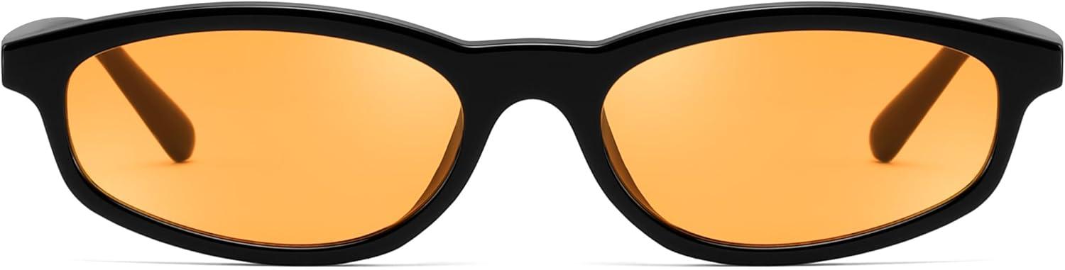 image:imageFEISEDY Small Oval Sunglasses for Women Men Cat Eye 90s Y2k Sunnies Lightweight Narrow Shades Trendy Glasses B9169Black Frame Yellow Lens