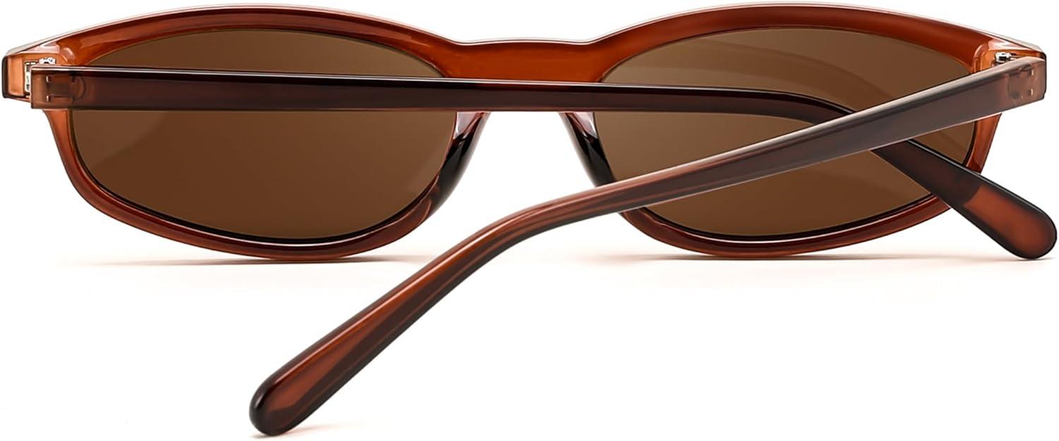 image:imageFEISEDY Small Oval Sunglasses for Women Men Cat Eye 90s Y2k Sunnies Lightweight Narrow Shades Trendy Glasses B9169Brown Frame Brown Lens