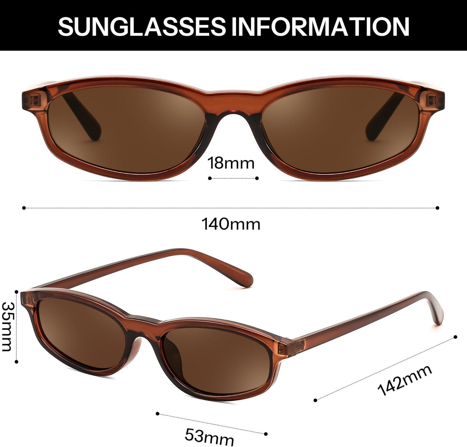 image:imageFEISEDY Small Oval Sunglasses for Women Men Cat Eye 90s Y2k Sunnies Lightweight Narrow Shades Trendy Glasses B9169Brown Frame Brown Lens