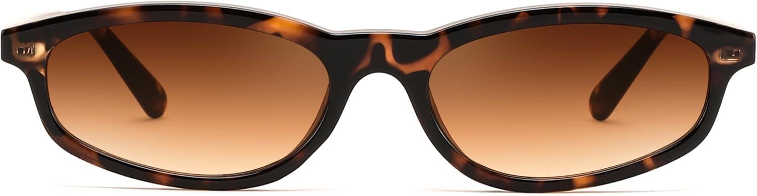 image:imageFEISEDY Small Oval Sunglasses for Women Men Cat Eye 90s Y2k Sunnies Lightweight Narrow Shades Trendy Glasses B9169Tortoise Frame Brown Lens