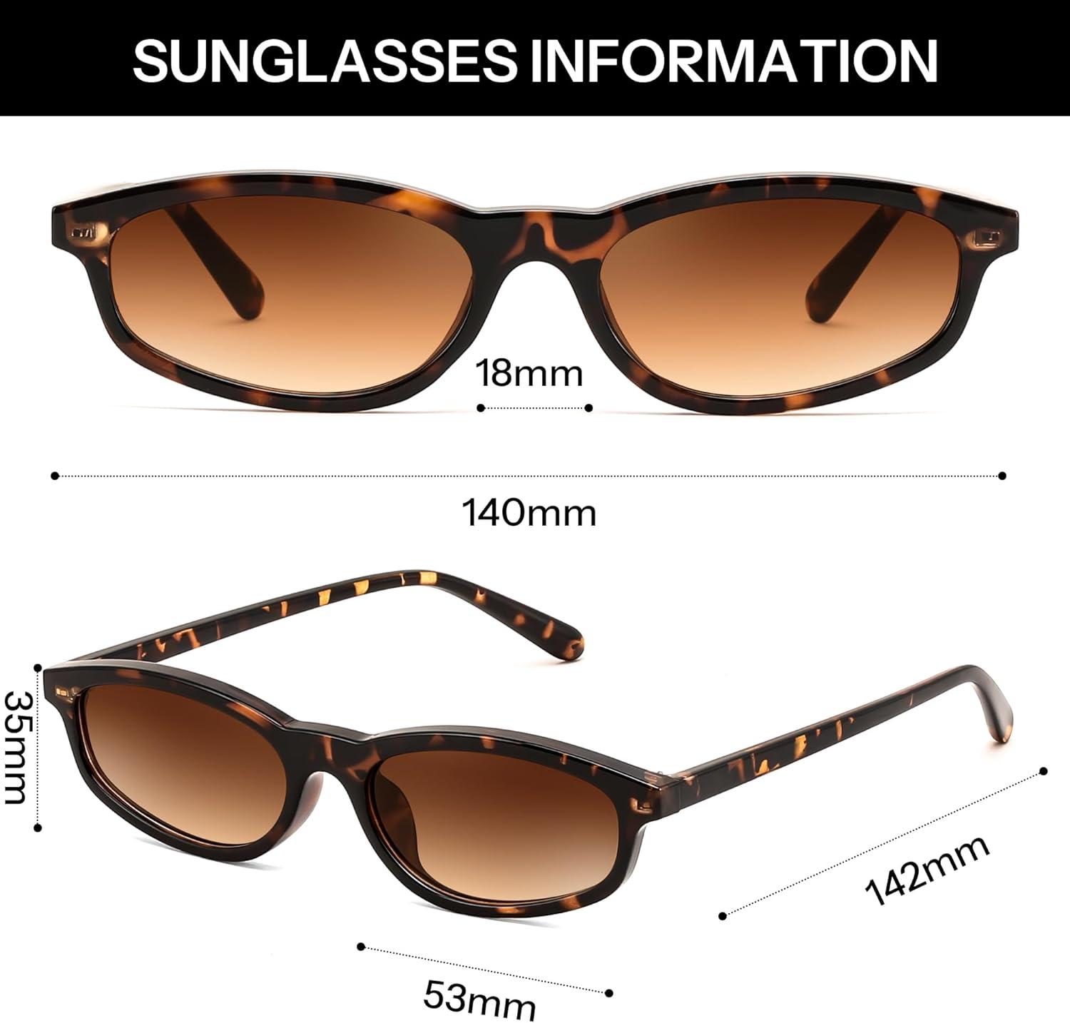 image:imageFEISEDY Small Oval Sunglasses for Women Men Cat Eye 90s Y2k Sunnies Lightweight Narrow Shades Trendy Glasses B9169Tortoise Frame Brown Lens