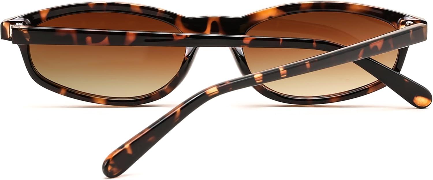 image:imageFEISEDY Small Oval Sunglasses for Women Men Cat Eye 90s Y2k Sunnies Lightweight Narrow Shades Trendy Glasses B9169Tortoise Frame Brown Lens