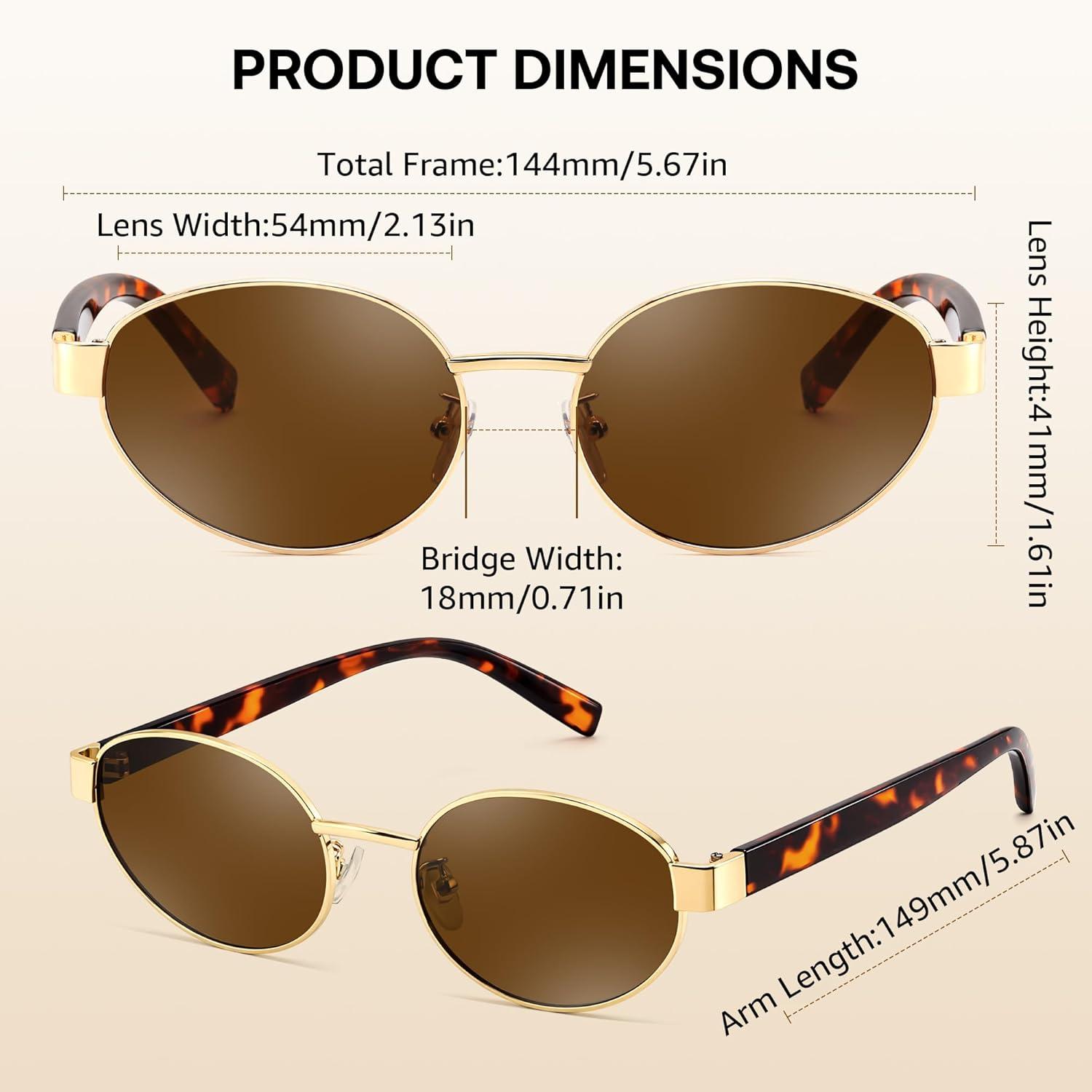 image:imageFEISEDY Sunglasses Men Women UV400 Protection Retro Trendy Classic Oval Small Metal Frame B0402Gold Frame Tea Lens Leopard Legs