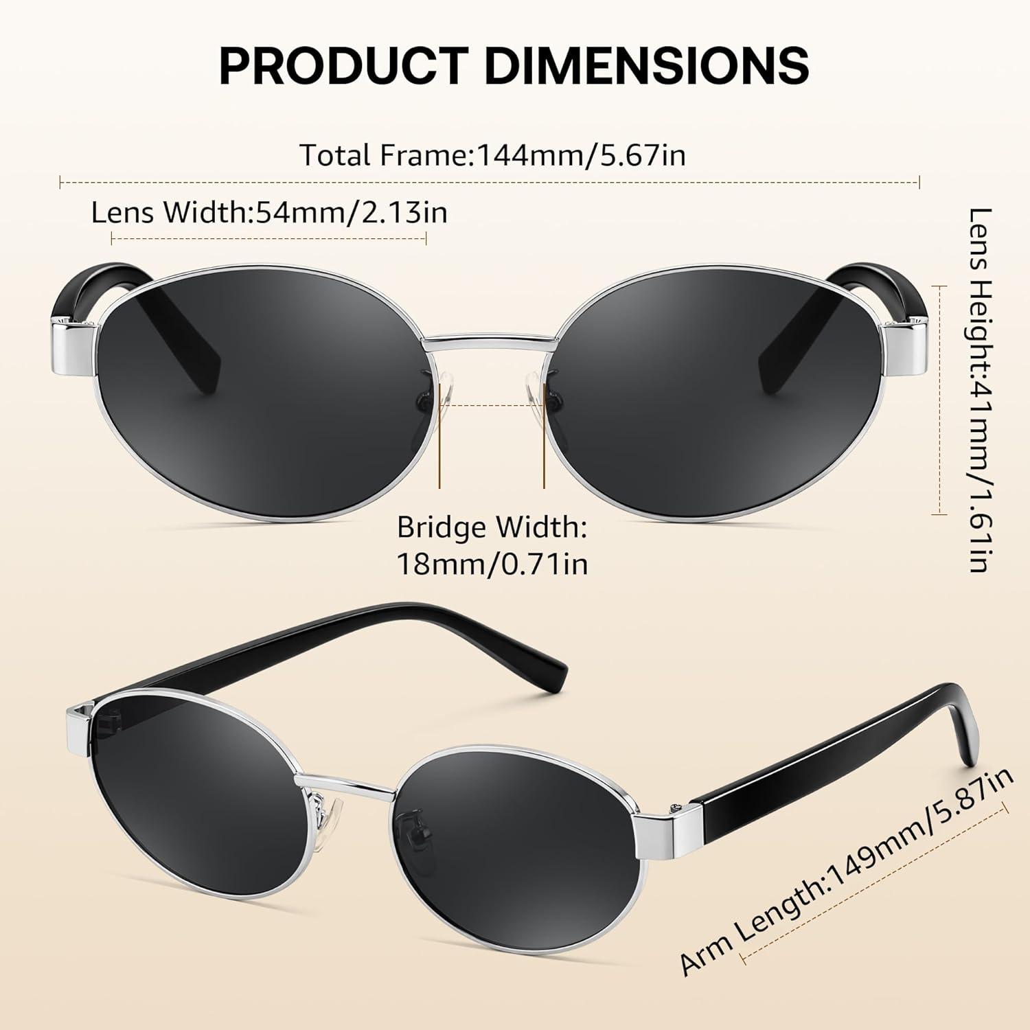 image:imageFEISEDY Sunglasses Men Women UV400 Protection Retro Trendy Classic Oval Small Metal Frame B0402Silver Frame Grey Lens Black Legs