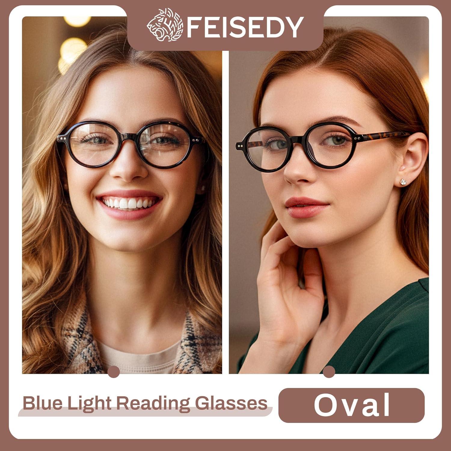 image:imageFEISEDY Vintage Oval Blue Light Reading Glasses for Women Stylish Lightweight 90s Reader B0327Black Frametortoise Leg
