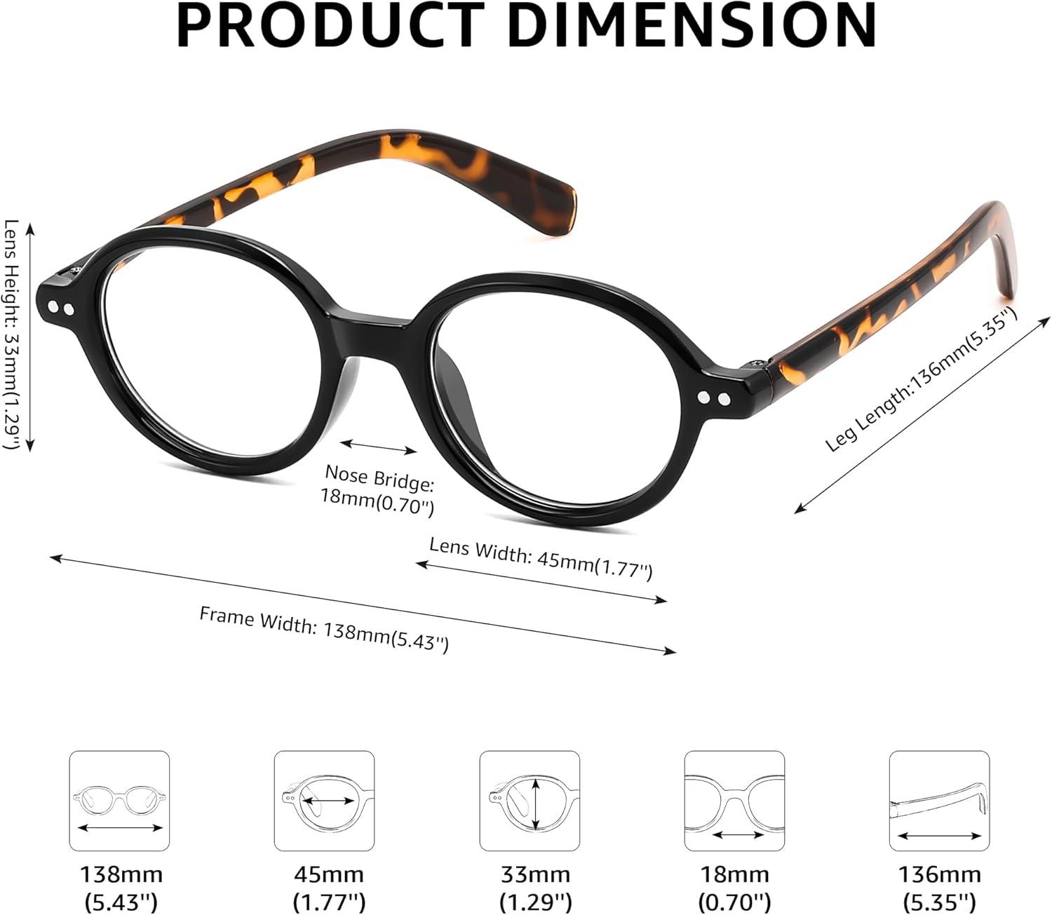 image:imageFEISEDY Vintage Oval Blue Light Reading Glasses for Women Stylish Lightweight 90s Reader B0327Black Frametortoise Leg