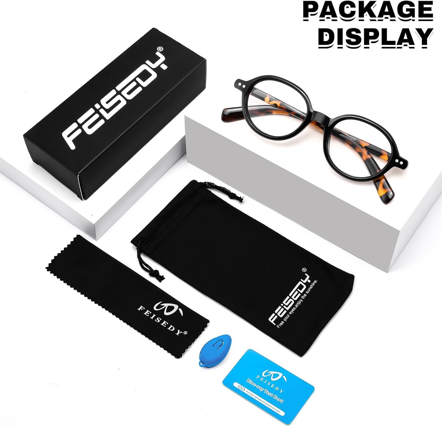 image:imageFEISEDY Vintage Oval Blue Light Reading Glasses for Women Stylish Lightweight 90s Reader B0327Black Frametortoise Leg
