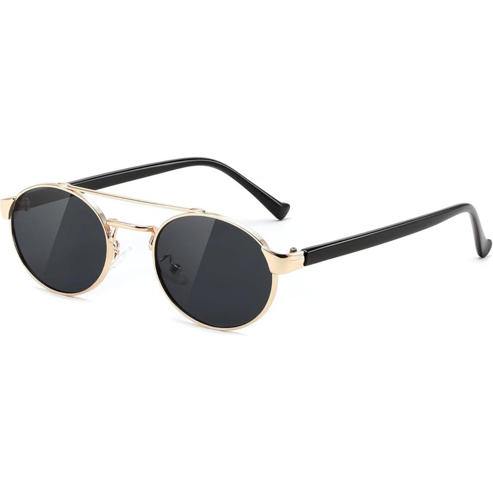 image:imageFEISEDY Classic Trendy Oval Sunglasses Women Men Cute Small Shade Metal Frame Sunnies B0264BlackBlack