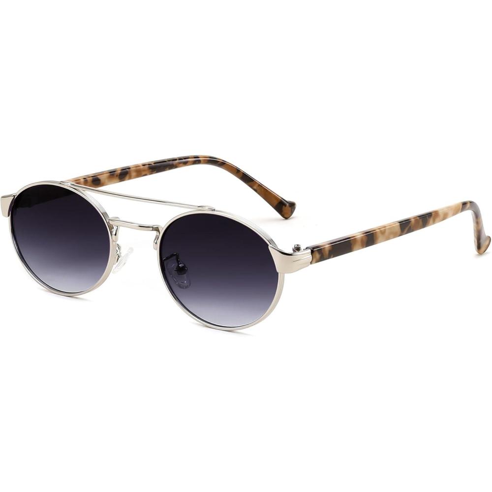 image:imageFEISEDY Classic Trendy Oval Sunglasses Women Men Cute Small Shade Metal Frame Sunnies B0264TortoiseGradient Gray