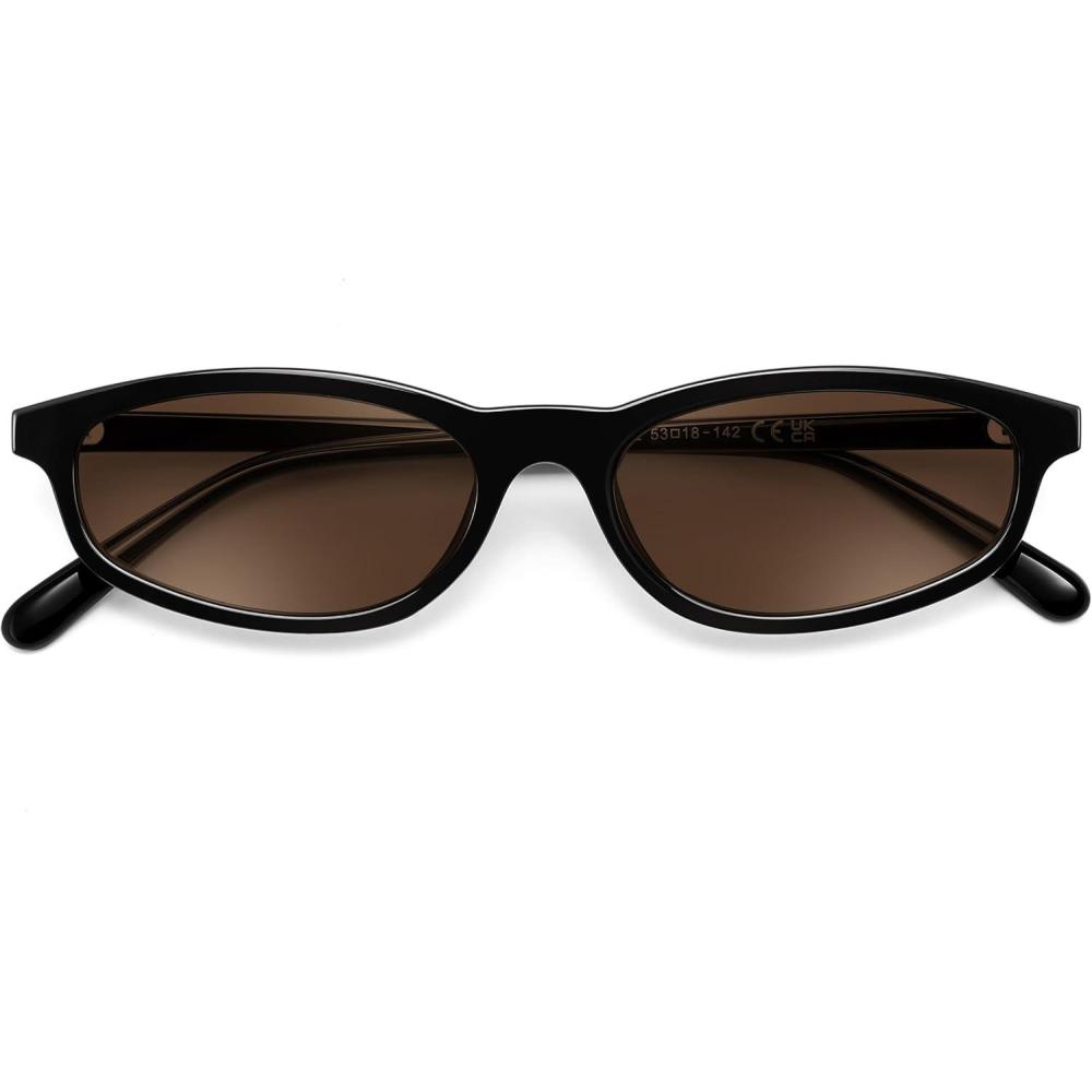 image:imageFEISEDY Small Oval Sunglasses for Women Men Cat Eye 90s Y2k Sunnies Lightweight Narrow Shades Trendy Glasses B9169Black Frame Brown Lens