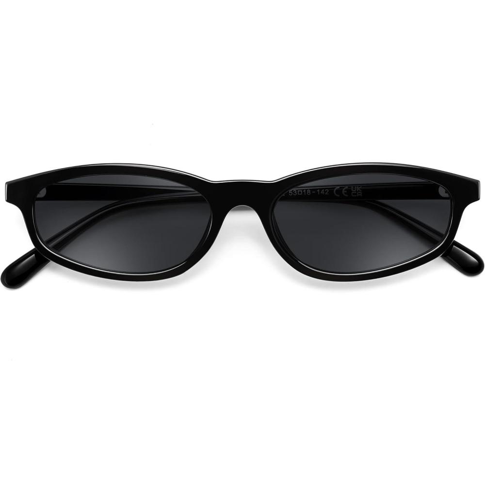 image:imageFEISEDY Small Oval Sunglasses for Women Men Cat Eye 90s Y2k Sunnies Lightweight Narrow Shades Trendy Glasses B9169Black Frame Gray Lenses