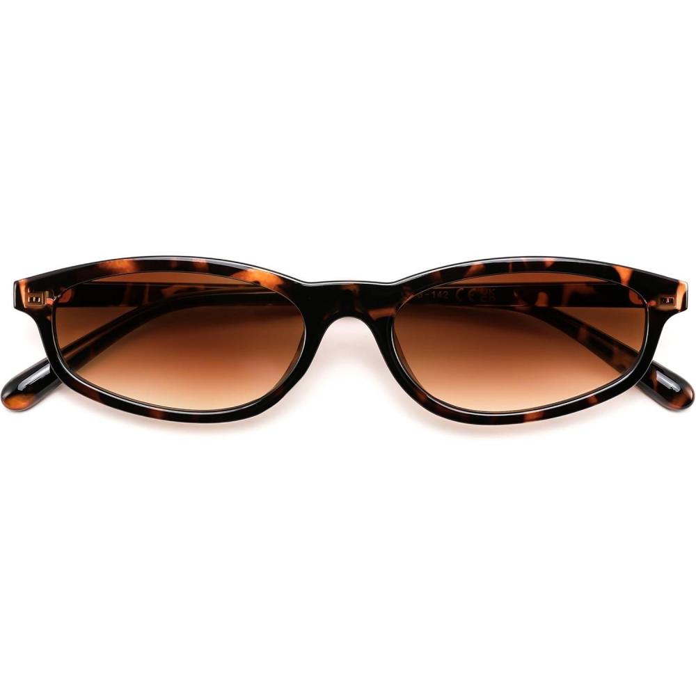 image:imageFEISEDY Small Oval Sunglasses for Women Men Cat Eye 90s Y2k Sunnies Lightweight Narrow Shades Trendy Glasses B9169Tortoise Frame Brown Lens