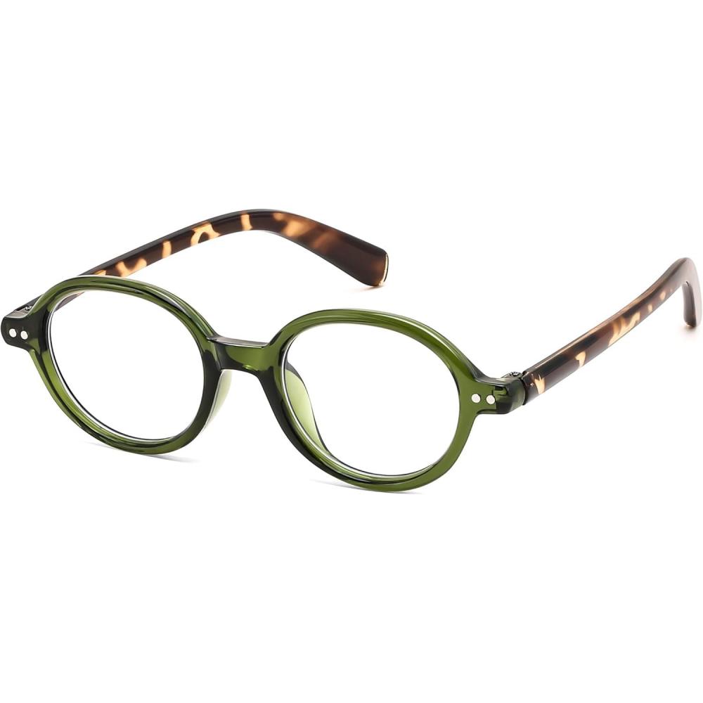 image:imageFEISEDY Vintage Oval Blue Light Reading Glasses for Women Stylish Lightweight 90s Reader B0327Green Frametortoise Leg