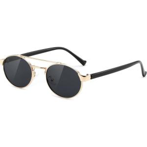 FEISEDY Classic Trendy Oval Sunglasses Women Men Cute Small Shade Metal Frame Sunnies B0264(Black/Black)