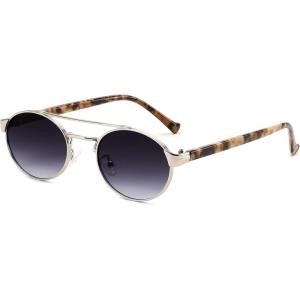 FEISEDY Classic Trendy Oval Sunglasses Women Men Cute Small Shade Metal Frame Sunnies B0264(Tortoise/Gradient Gray)