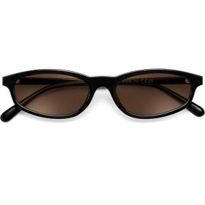 FEISEDY Small Oval Sunglasses for Women Men, Cat Eye 90s Y2k Sunnies, Lightweight Narrow Shades Trendy Glasses B9169(Black Frame Brown Lens)