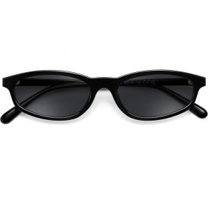 FEISEDY Small Oval Sunglasses for Women Men, Cat Eye 90s Y2k Sunnies, Lightweight Narrow Shades Trendy Glasses B9169(Black Frame Gray Lenses)
