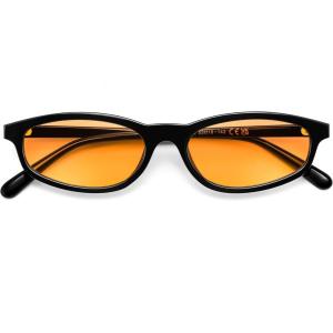 FEISEDY Small Oval Sunglasses for Women Men, Cat Eye 90s Y2k Sunnies, Lightweight Narrow Shades Trendy Glasses B9169(Black Frame Yellow Lens)
