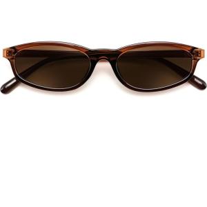 FEISEDY Small Oval Sunglasses for Women Men, Cat Eye 90s Y2k Sunnies, Lightweight Narrow Shades Trendy Glasses B9169(Brown Frame Brown Lens)