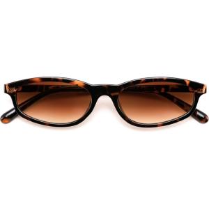 FEISEDY Small Oval Sunglasses for Women Men, Cat Eye 90s Y2k Sunnies, Lightweight Narrow Shades Trendy Glasses B9169(Tortoise Frame Brown Lens)