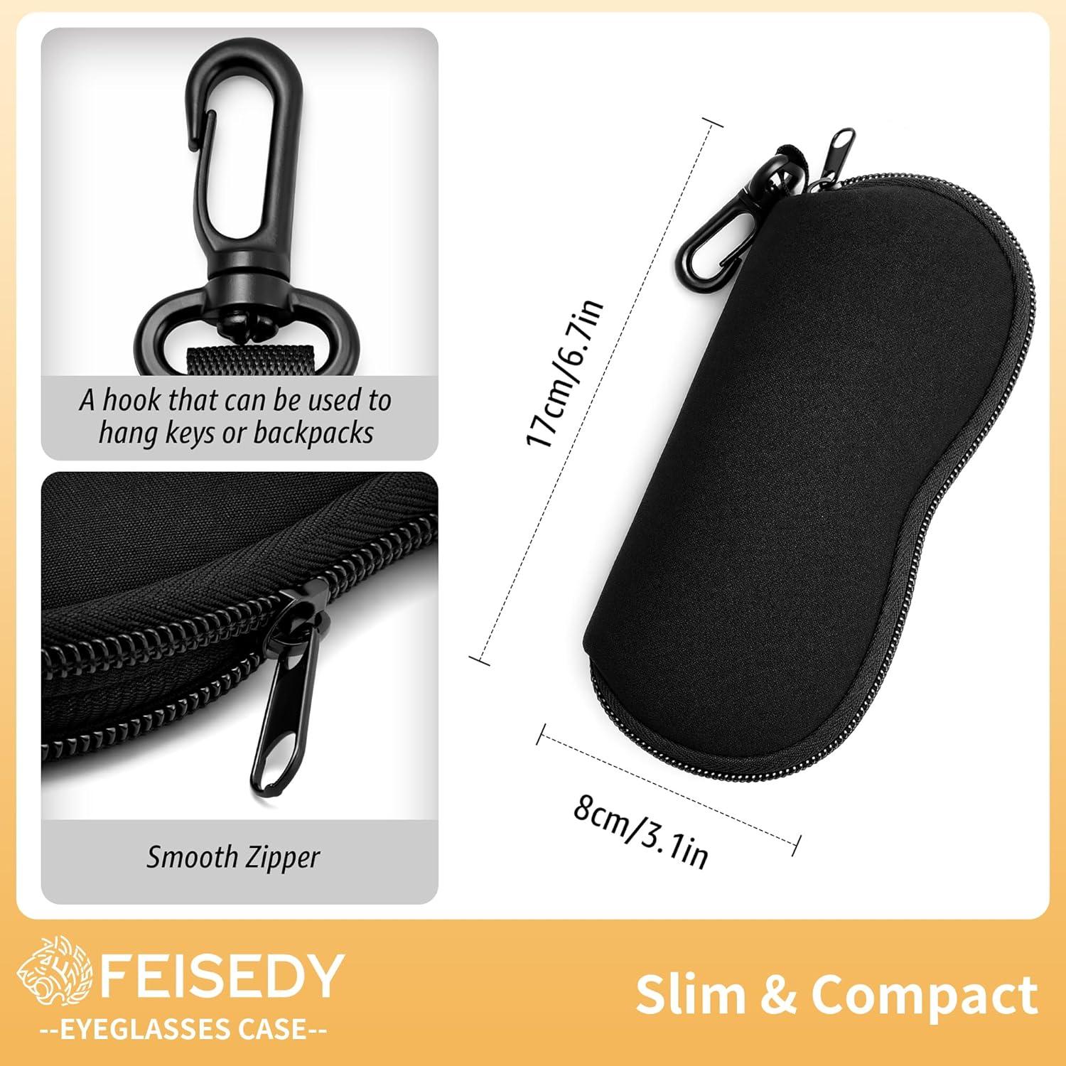 image:imageFEISEDY 2Pack Sunglasses Soft Case Ultra Light Neoprene Zipper Portable Eyeglass Pouch with Belt Clip B0385Black Flower Basket Girl