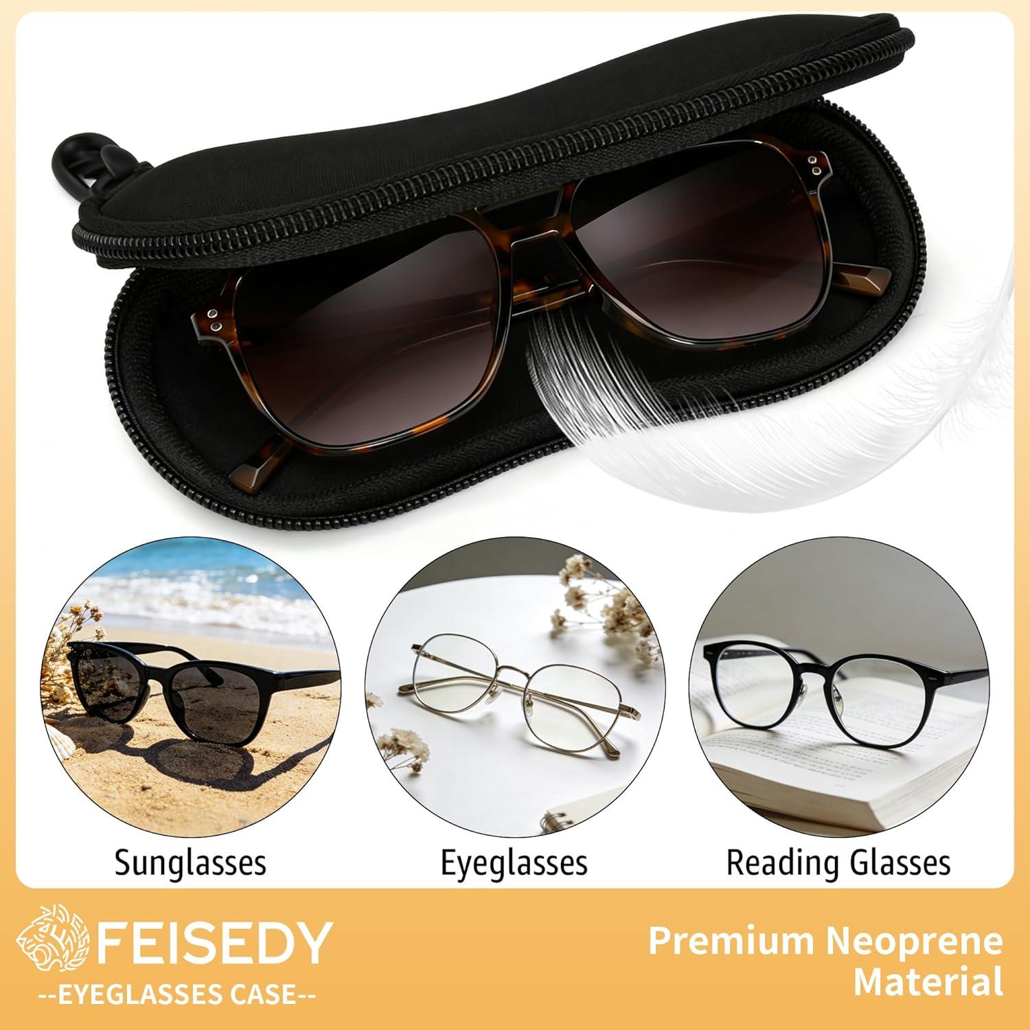 image:imageFEISEDY 2Pack Sunglasses Soft Case Ultra Light Neoprene Zipper Portable Eyeglass Pouch with Belt Clip B0385Black Cat White Cat