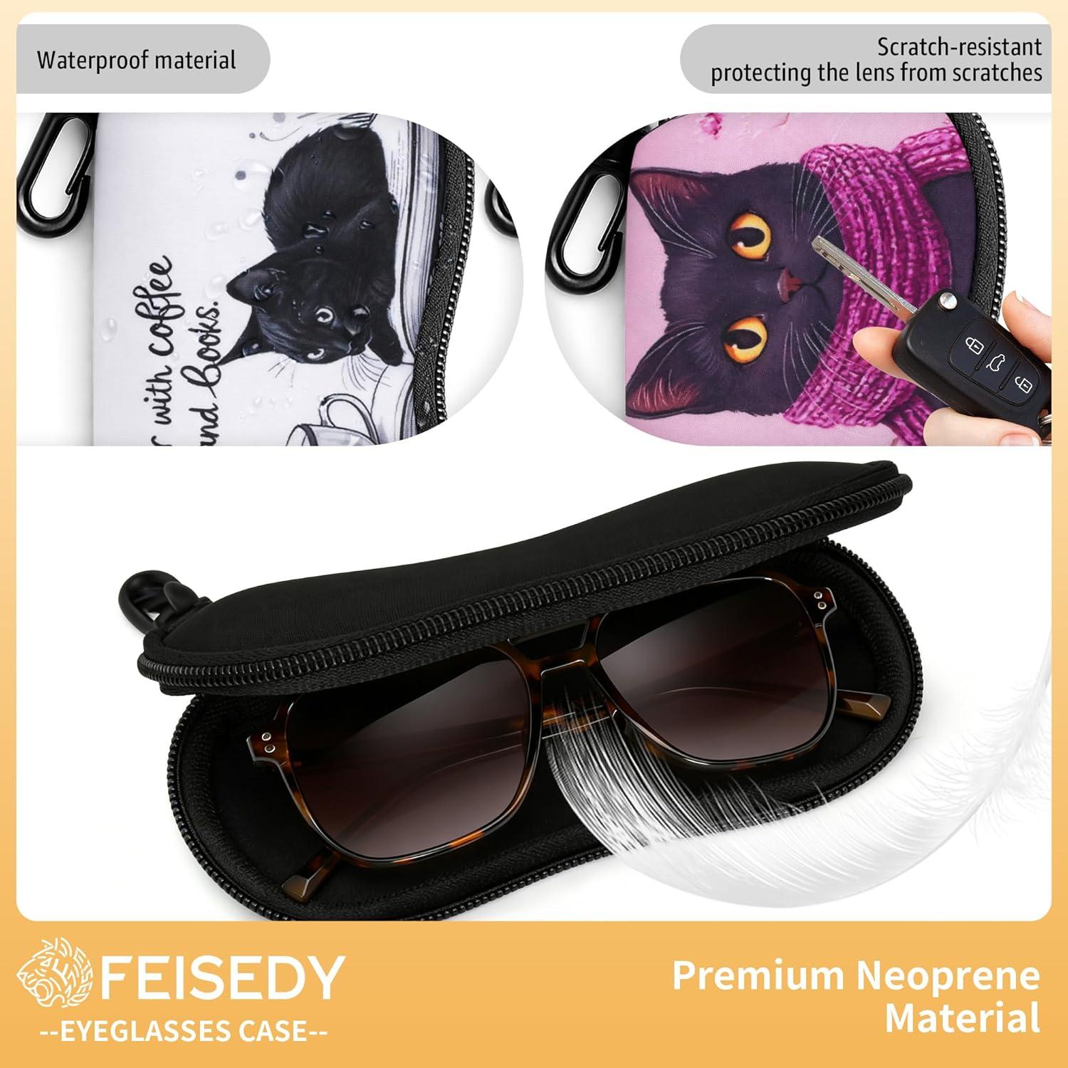 image:imageFEISEDY 2Pack Sunglasses Soft Case Ultra Light Neoprene Zipper Portable Eyeglass Pouch with Belt Clip B0385Coffee Cat Scarf Cat