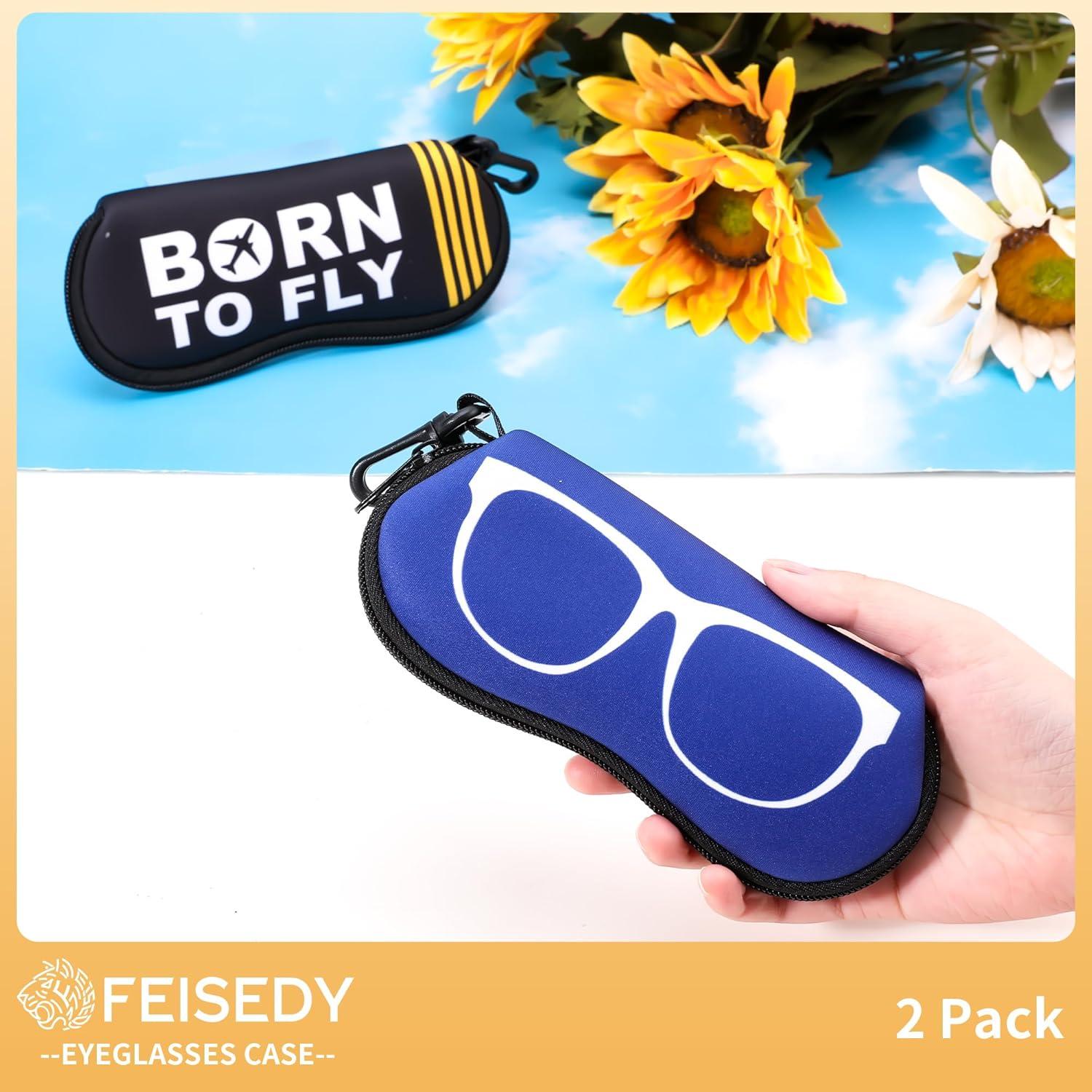 image:imageFEISEDY 2Pack Sunglasses Soft Case Ultra Light Neoprene Zipper Portable Eyeglass Pouch with Belt Clip B0385Glasses Pilot