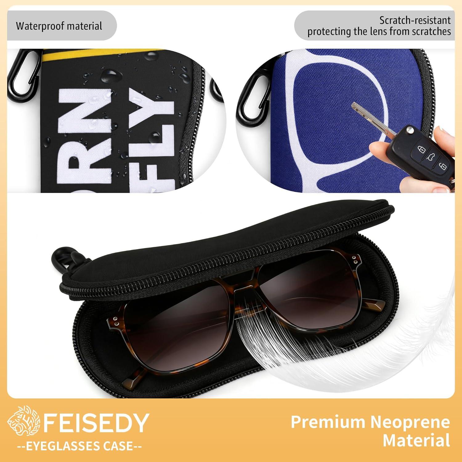 image:imageFEISEDY 2Pack Sunglasses Soft Case Ultra Light Neoprene Zipper Portable Eyeglass Pouch with Belt Clip B0385Glasses Pilot