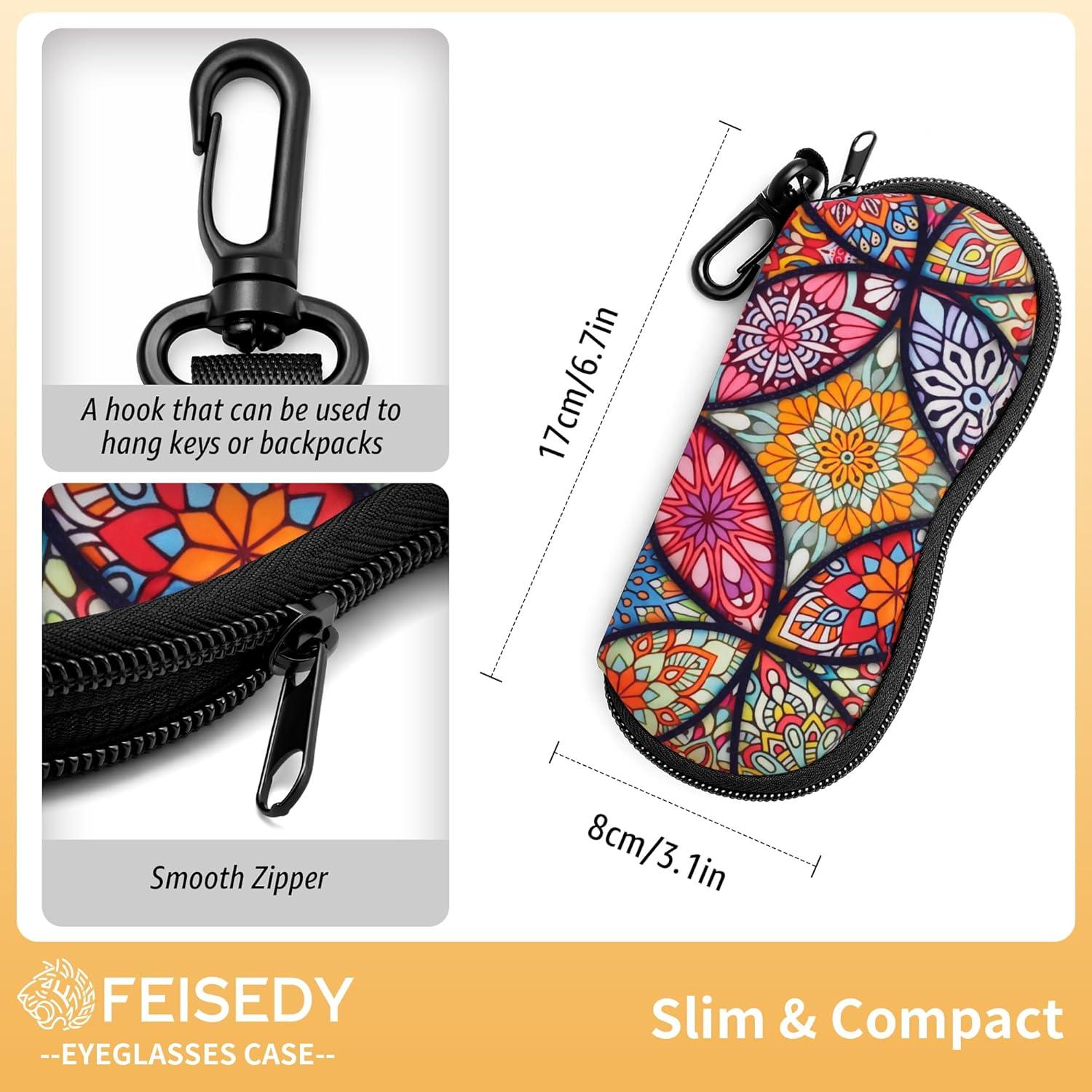 image:imageFEISEDY 2Pack Sunglasses Soft Case Ultra Light Neoprene Zipper Portable Eyeglass Pouch with Belt Clip B0385Mandala Ethnic Style Colorful Mandala Petals