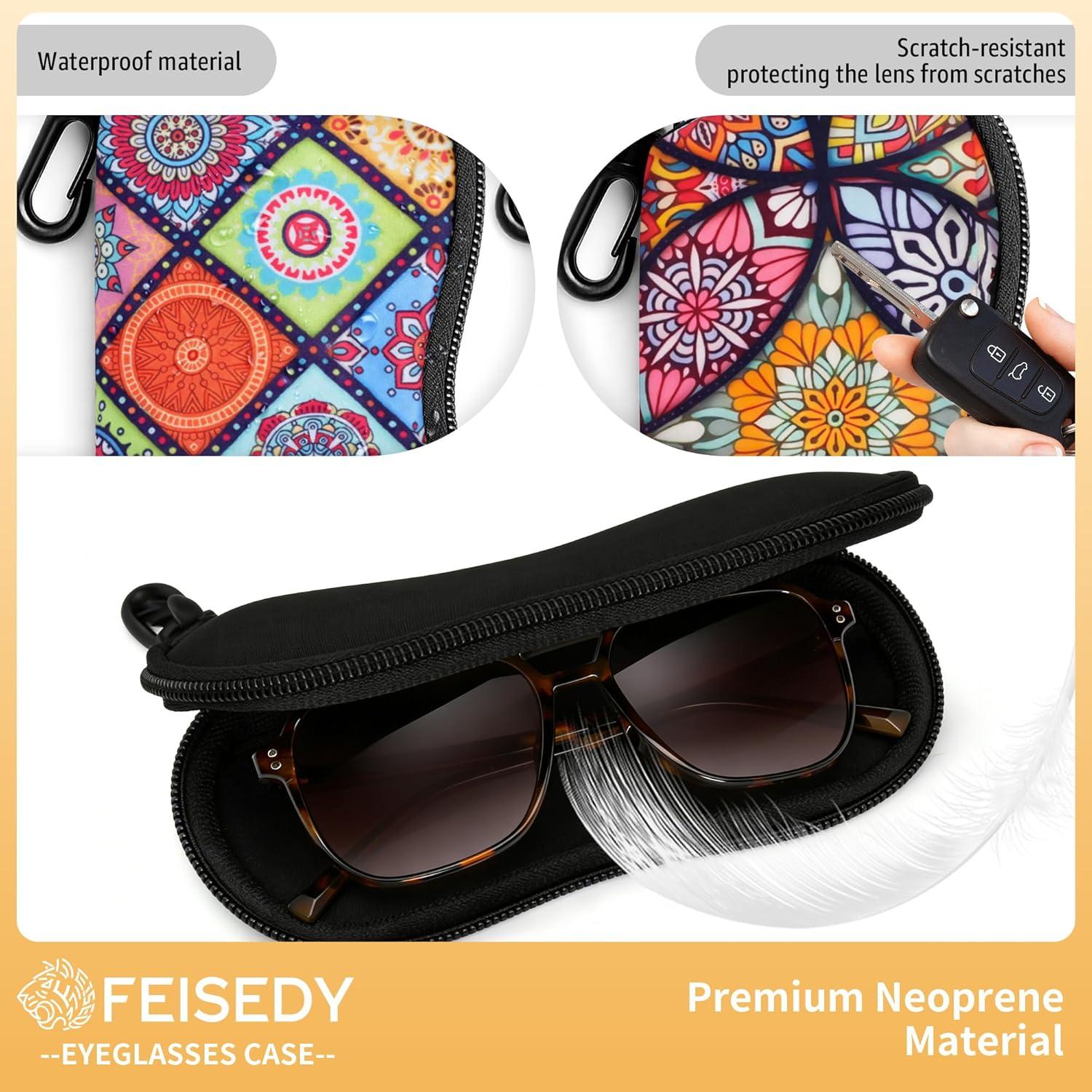 image:imageFEISEDY 2Pack Sunglasses Soft Case Ultra Light Neoprene Zipper Portable Eyeglass Pouch with Belt Clip B0385Mandala Ethnic Style Colorful Mandala Petals