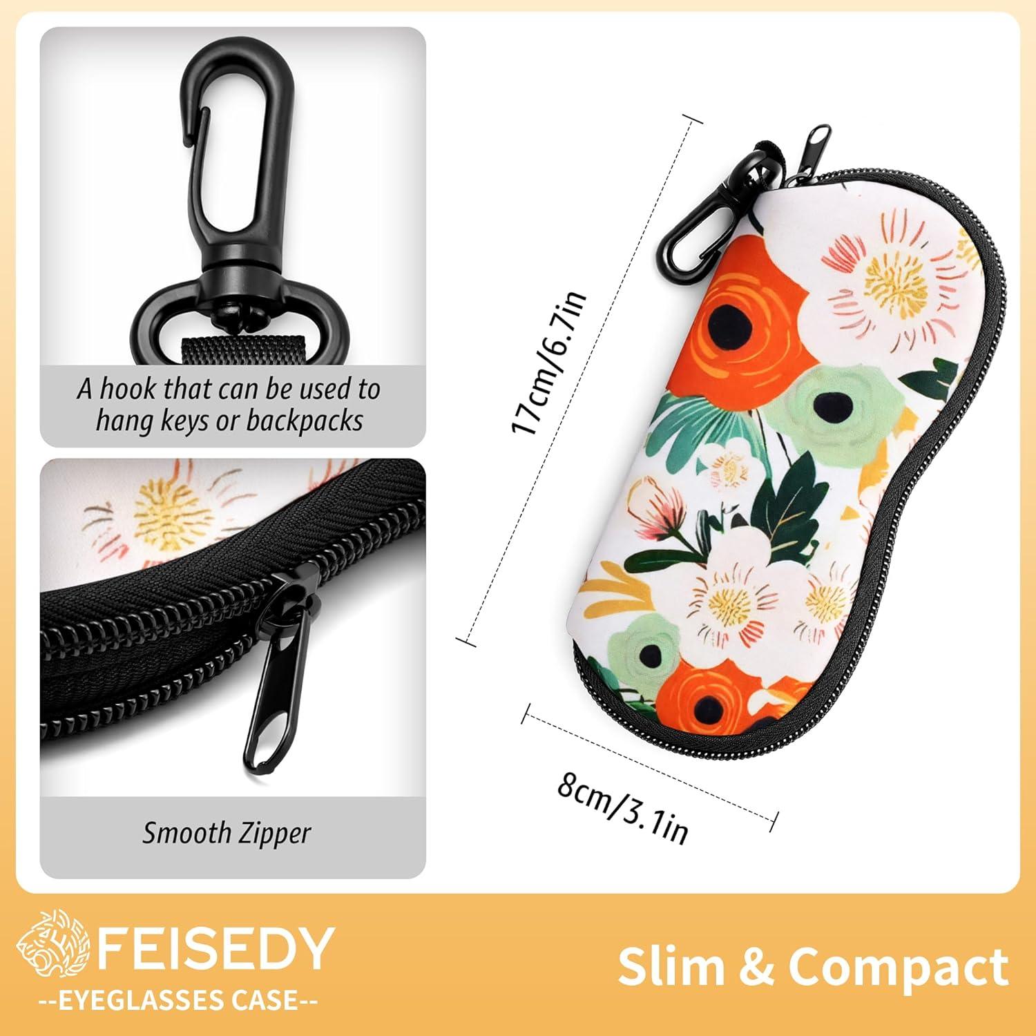 image:imageFEISEDY 2Pack Sunglasses Soft Case Ultra Light Neoprene Zipper Portable Eyeglass Pouch with Belt Clip B0385Three Flowers Brilliant Flowers